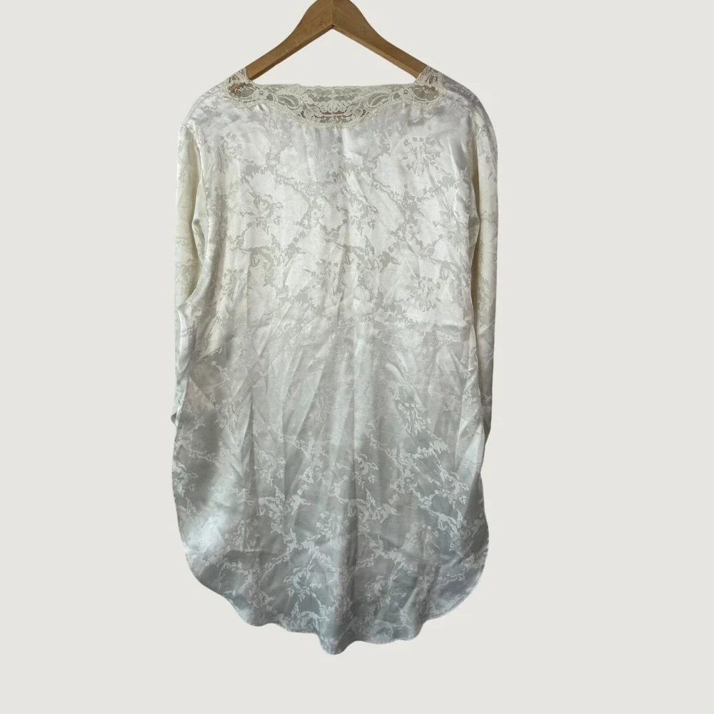 Cacique Lingerie Nightgown Large Ivory Satin Lace Floral Jacquard Coquette‎ Chic